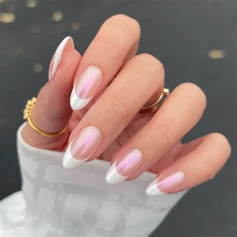 almond french tip with chrome|chrome french tip designs.